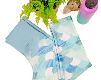 Mermaid Leggings, Mermaid Yoga Pants, Mermaid Yoga Capri, Yoga Capris, Blue Yoga Capris, Athletic Capris, Gym Capri Pants, Gym Leggings