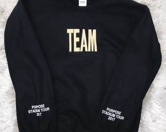 Purpose Tour Team Stadium Tour Black Crewneck Sweatshirt Justin Bieber