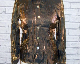 Size 10 vintage 90s long sleeve semi fitted party shirt shimmery fabric (HX87)