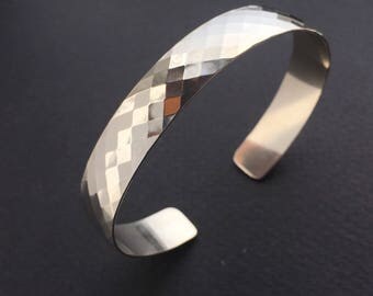 Sterling Wide Diamond Textured Cuff Bracelet