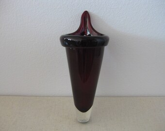 An Adorning Ruby Red Heavy Glass Floral Wall Pocket Vase