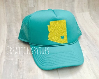 Trucker Hat, Teal Trucker Hat, AZ Hat, Arizona, Custom Hat, State Hat, Custom Trucker Hat, Custom, womens trucker hat