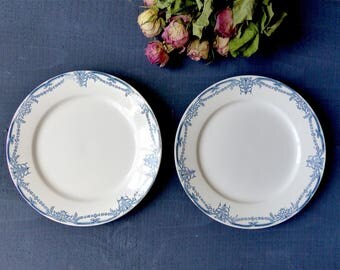 Vintage 2 dessert plates blue SARREGUEMINES DIGOIN Vaucluse shabby table decor kitchen rustic cottage chic France