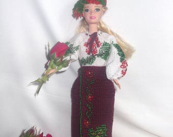 Barbie clothes, Ukrainian doll, Ukrainian souvenir, ukrainian costume for Barbie, Ukrainian clothes, gift for her , crochet barbie clothes