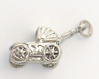 Vintage Baby Buggy Stroller /Carriage Charm in Sterling Silver
