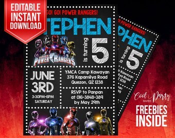Power Ranger invitation, Power Ranger Party, Power Ranger birthday invitation, instant download, Power Ranger invite, Power Rangers DIY