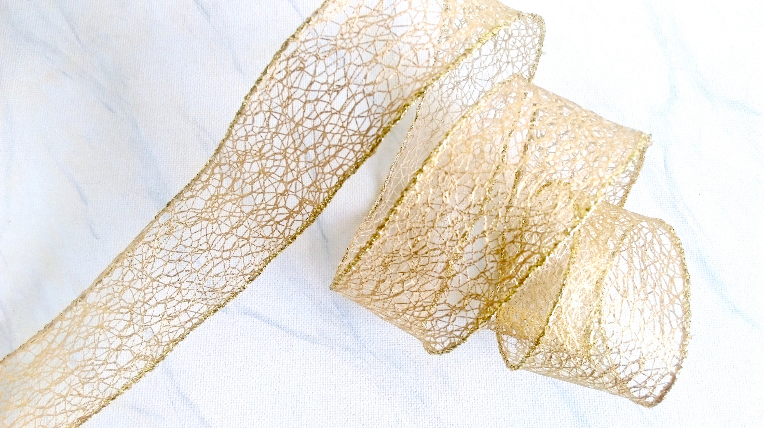 Gold Wired Mesh Ribbon Gold Wired Net Ribbon Glitter Gold 