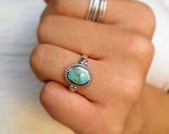 Sterling silver turquoise ring/boho turquoise ring/December birthstone ring/vintage silver ring/navajo turquoise ring/bohemian silver ring