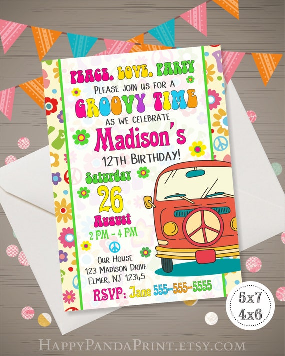 Hippie Invitation Hippie Birthday Invitation Hippie Party