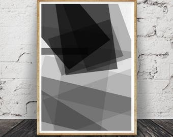 Mid Century Modern Art, impression de marbre abstrait noir et blanc, Triangle imprimé, Instant imprimable Télécharger,