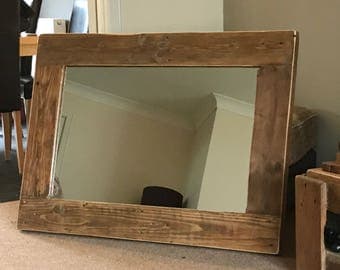 Handmade rustic wood framed mirror