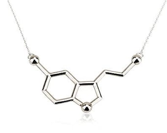 Silver Serotonin Necklace,Serotonin Pendant,Serotonin Necklace Pendant,Science Necklace,Chemical Structure Necklace,Happiness Hormone