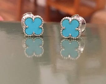 Van Cleef VCA Turquoise Alhambra earrings studs