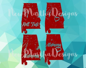 Alabama AL State Love Distressed Vintage Roll Tide Crimson Tide Birmingham Capital PNG SVG silhouette cameo cricut cutout vinyl heat press