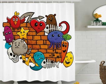 Skateboard Print Pattern Bathroom Shower Curtain