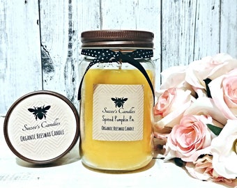 Organic Beeswax Candles honey Candle 16oz Candles natural Candles organic Candles mason jar candle Natural Air Purifier Beeswax Candle Gift