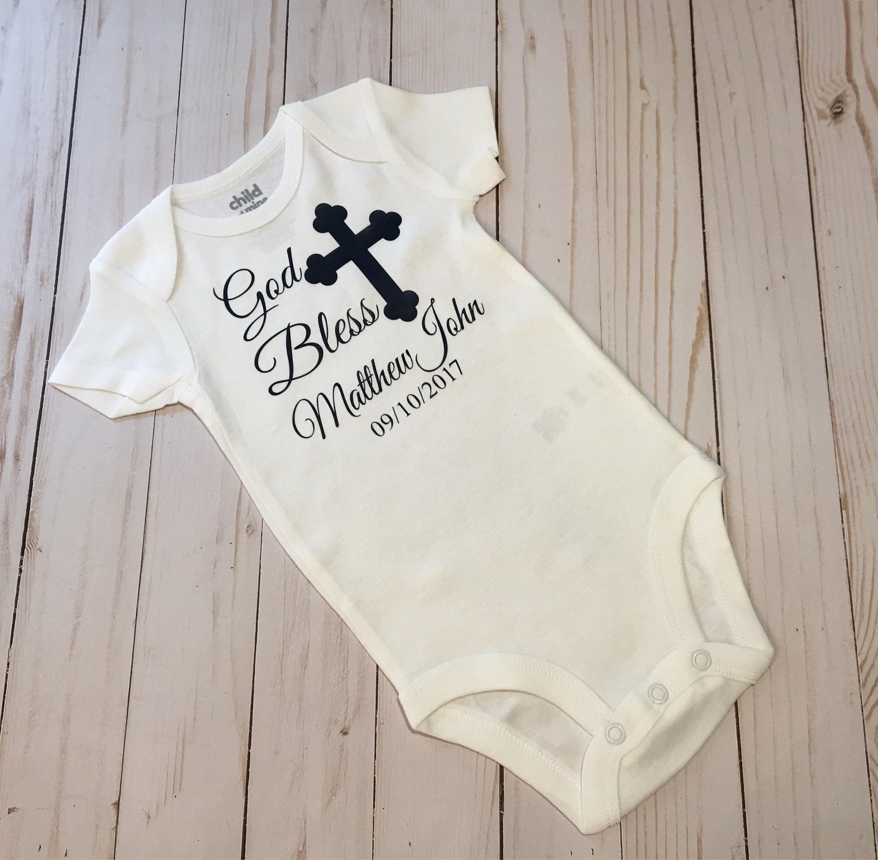 God Bless Christening or Baptism Onesie Personalized