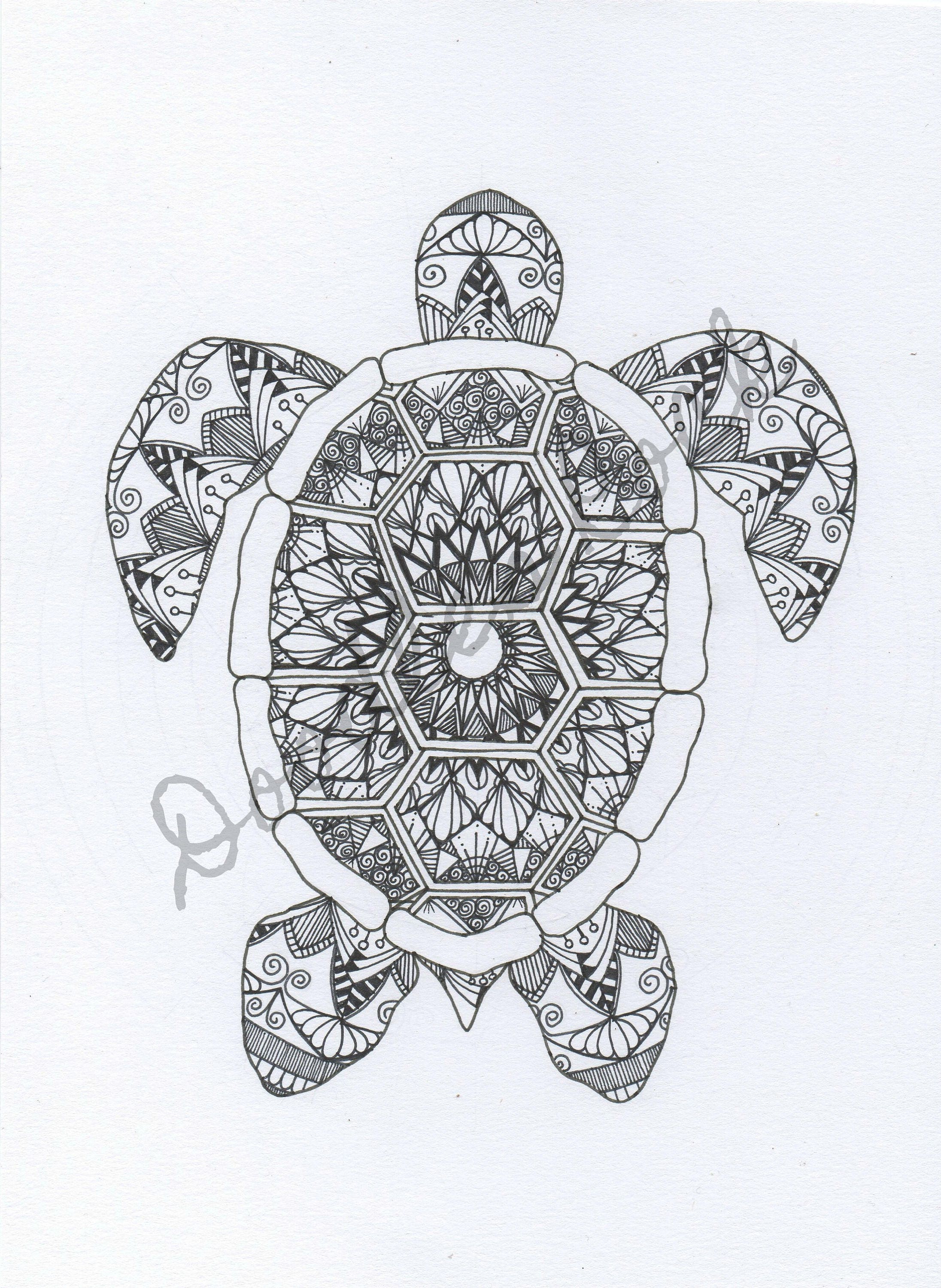 Instant Download Adult Colouring Page Turtle Mandala Zentangle