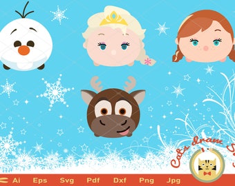 tsum tsum svg, frozen svg, elsa svg, olaf svg, Ana svg, Silhouete cut tsum Anna Elsa Olaf and Sven mini frozen vector, Silhouette Studio