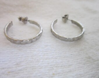 Vintage Silver Tone Retro Hoop Earrings