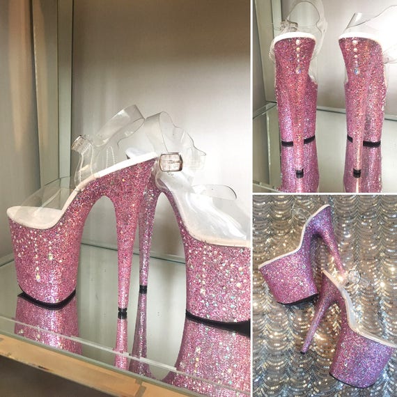 Custom Pink Glitter Pole Dance / Stripper Heels / Pleaser