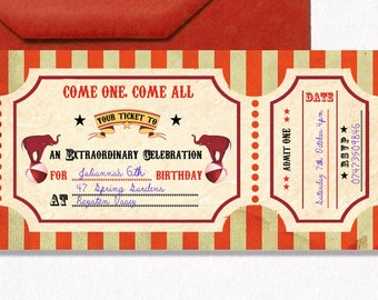 Circus printable invitation, Circus ticket invitation, Carnival invitation, Circus party ticket, circus baby birthday, circus birthday