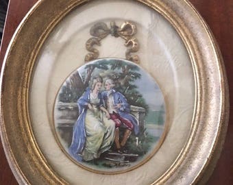 VINTAGE Porcelain Portrait Hand Enameled 24Kt Gold Rim Plaque by Sungott Art Studios, NY