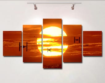 Star Wars poster sun tie fighters canvas spaceship wall art print painting wall hanging home decor High Quality 5 piece set birthday Gift