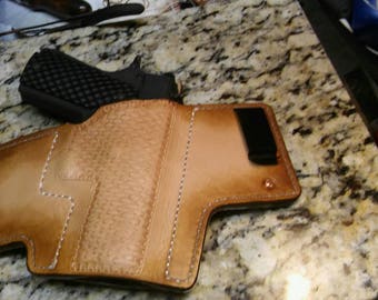 1911 iwb leather custom holster .Brown basketweave