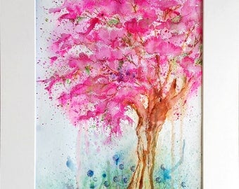 Cherry Blossom tree -Ink and watercolour