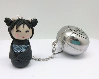 Black tea Kokeshi ball polymer clay