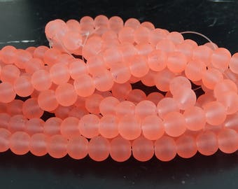 20 salmon frosted glass beads