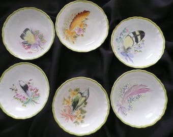 hand painted porcelain 6 cups: feathers and flowers
