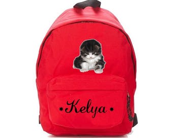 Red kitten backpack personalized with name