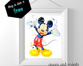 Mickey Mouse wall art,Disney inspired mickey mouse Watercolor mickey mouse printable, mickey mouse decor mickey mouse party decorations