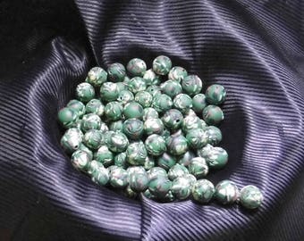 100 BEADS 8MM ROUND KHAKI MILITARY CAMOUFLAGE POLYMER FIMO