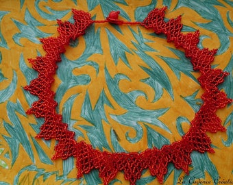 Seed bead Choker necklace all dressed in red.