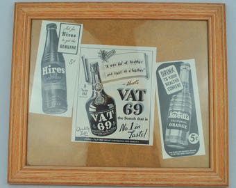 Vintage Framed 1939 WWII Issue of 'Life' Magazine Alcohol Beverage Drinks Adverts 14" x 12"