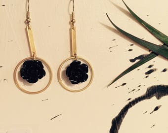 earrings with roses gold/black