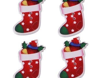 Set of 5 Christmas boots wooden buttons