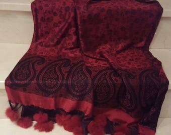 large cotton viscose and fur stole/cape