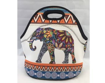 C.C. Neoprene Lunch Bag | Insulated Lunch Tote | Lunch Box | Office lunch bag | Lunch Bag Insulated | Teacher Gift Nurse Gift | Elephant Art