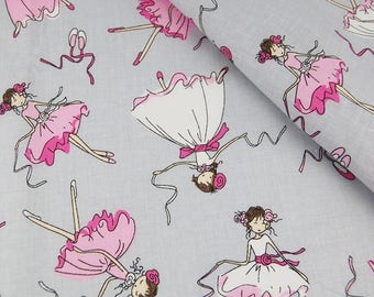 100% cotton fabric, 100 x 160 cm, textile printing, pink dancer, ballerina