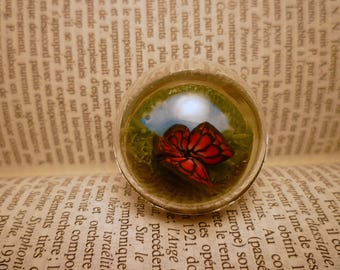 Dome ring: Butterfly on a lagoon