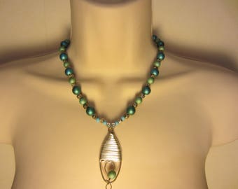 Turquoise blue with silver pendant necklace