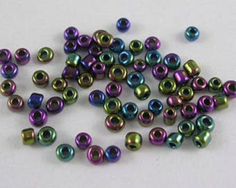 Opaque Rainbow, peacock blue glass seed beads