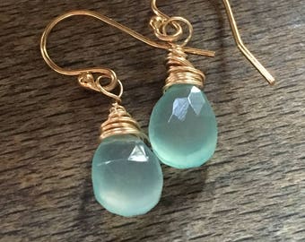 Aqua chalcedony 14k gold filled earrings