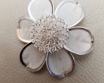 Vintage Silver Flower Mesh Brooch