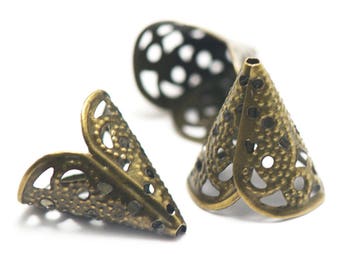 20 16 x 15 x 11 mm filigree bead caps, bronze