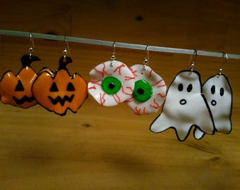 Halloween earrings SOLD PER PAIR made of upcycled plastic bottles boucles d'oreilles pendientes oorbellen